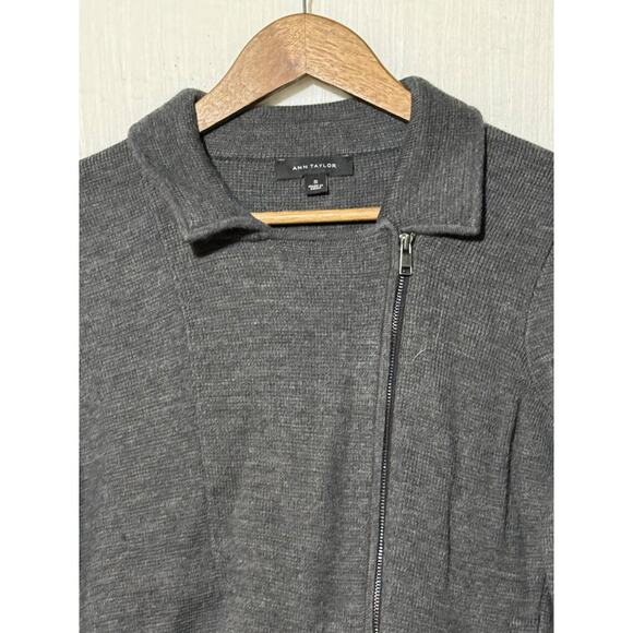 Ann Taylor · Small · Moto Sweater Jacket · Wool-Blend · Grey Knit - Picture 4 of 7